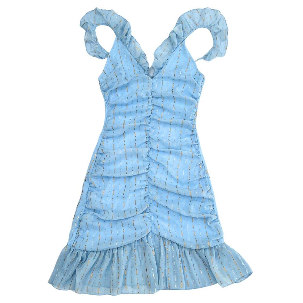NWT Cider Pastel Bodycon Kawaii Shirred Ruffle Mini Dress